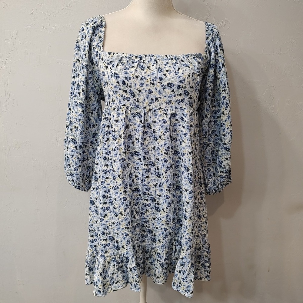 Altard State Floral Puff Sleeve Mini Dress Sz Large Milkmaid Cottagecore